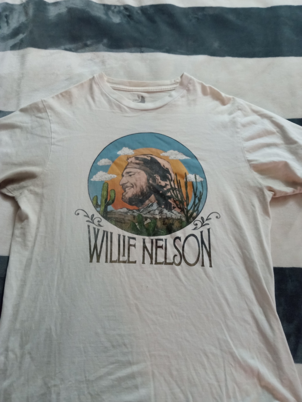 Zion Rootswear Willie Nelson Graphic Tee - Cream with Blue & Orange Print